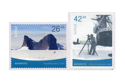 Норвегия. Антарктика: пик Холтанна (Земля Королевы Мод) и Карстен Борхгревинк. Серия из 2 самоклеящихся марок
