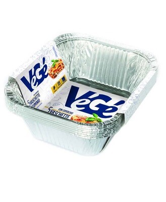 VASCHETTE ALLUMINIO 1 PORZIONE VEGE. 5 PZ CON COPERCHIO