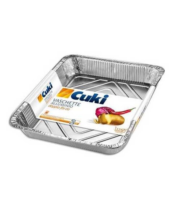 VASCHETTE ALLUMINIO 12 PORZIONI CUKI, 2 PZ CON COPERCHIO VASCHETTE ALLUMINIO 12 PORZIONI CUKI, 2 PZ CON COPERCHIO