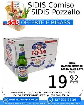 BIRRA NASTRO AZZURRO CL 33. CASSA DA 24 BOTTIGLIE