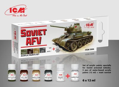 Soviet AFV Acrylic Colour Paint Set  6 x 12 ml + Brush