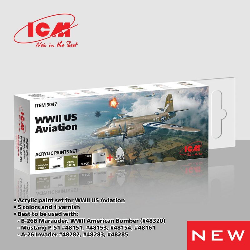WWII US Aviation Acrylic Colour Paint Set  6 x 12 ml