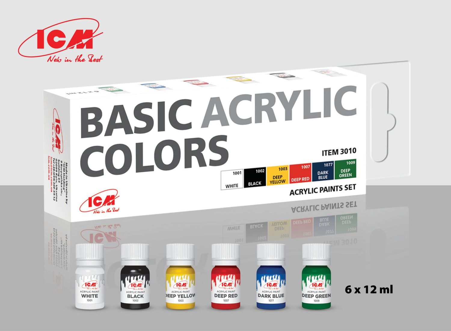 ICM Acrylic paint set Basic acrylic colors 6 x12 ml ICM Acrylic paint set Basic acrylic colors 6 x12 ml