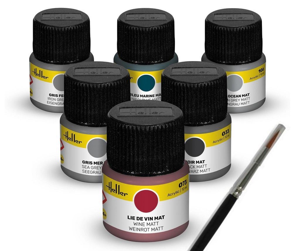 Heller Military Navy Acrylic Colour Paint Set 6 x 12 ml + Brush Heller Military Navy Acrylic Colour Paint Set 6 x 12 ml + Brush