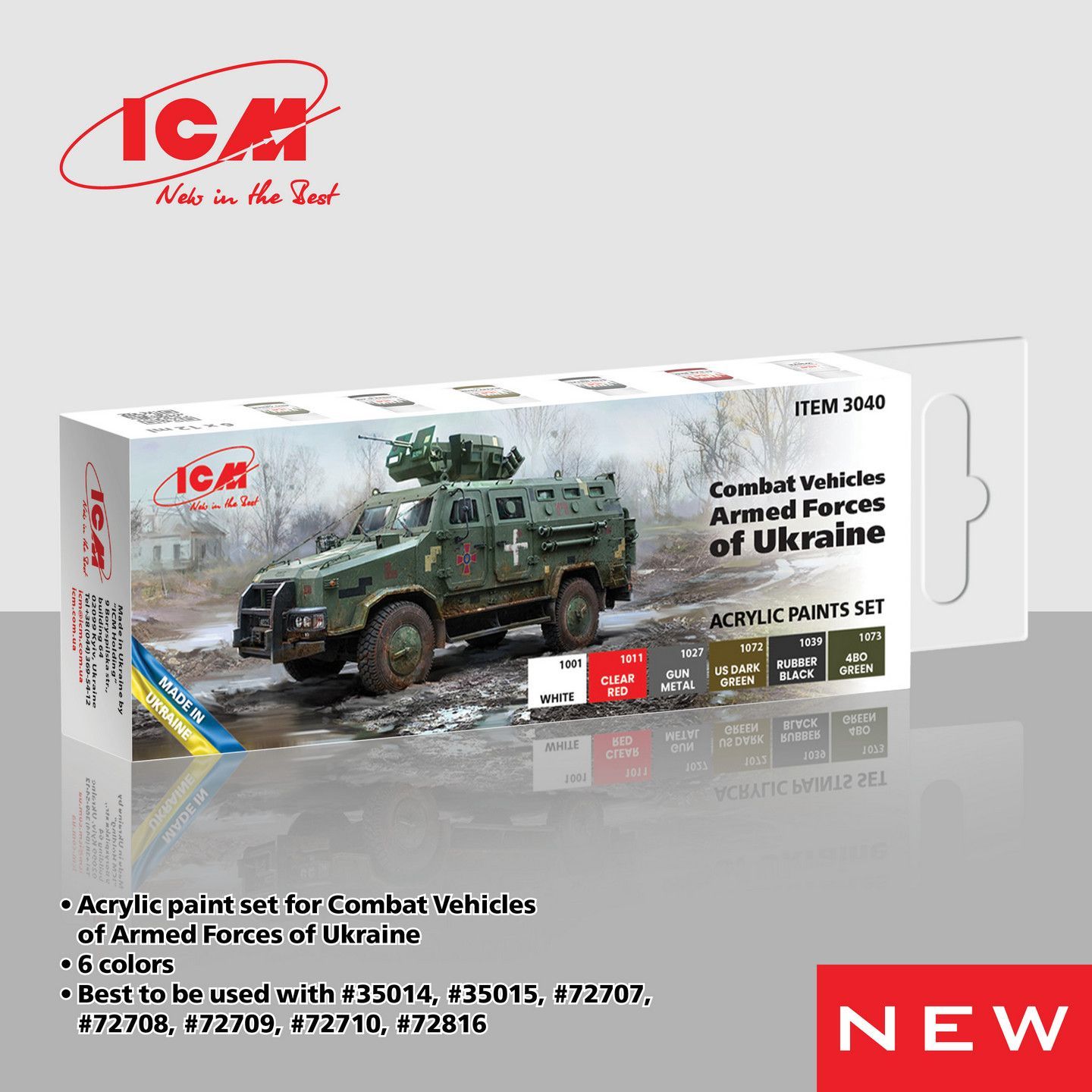 ICM Acrylic Colour Paint Set Armed Forces of Ukraine 6 x 12 ml ICM Acrylic Colour Paint Set Armed Forces of Ukraine 6 x 12 ml
