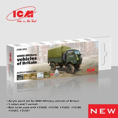 ICM Acrylic Colour Paint Set WWII Military vehicles of Britain 6 x12 ml ICM Acrylic Colour Paint Set WWII Military vehicles of Britain 6 x12 ml