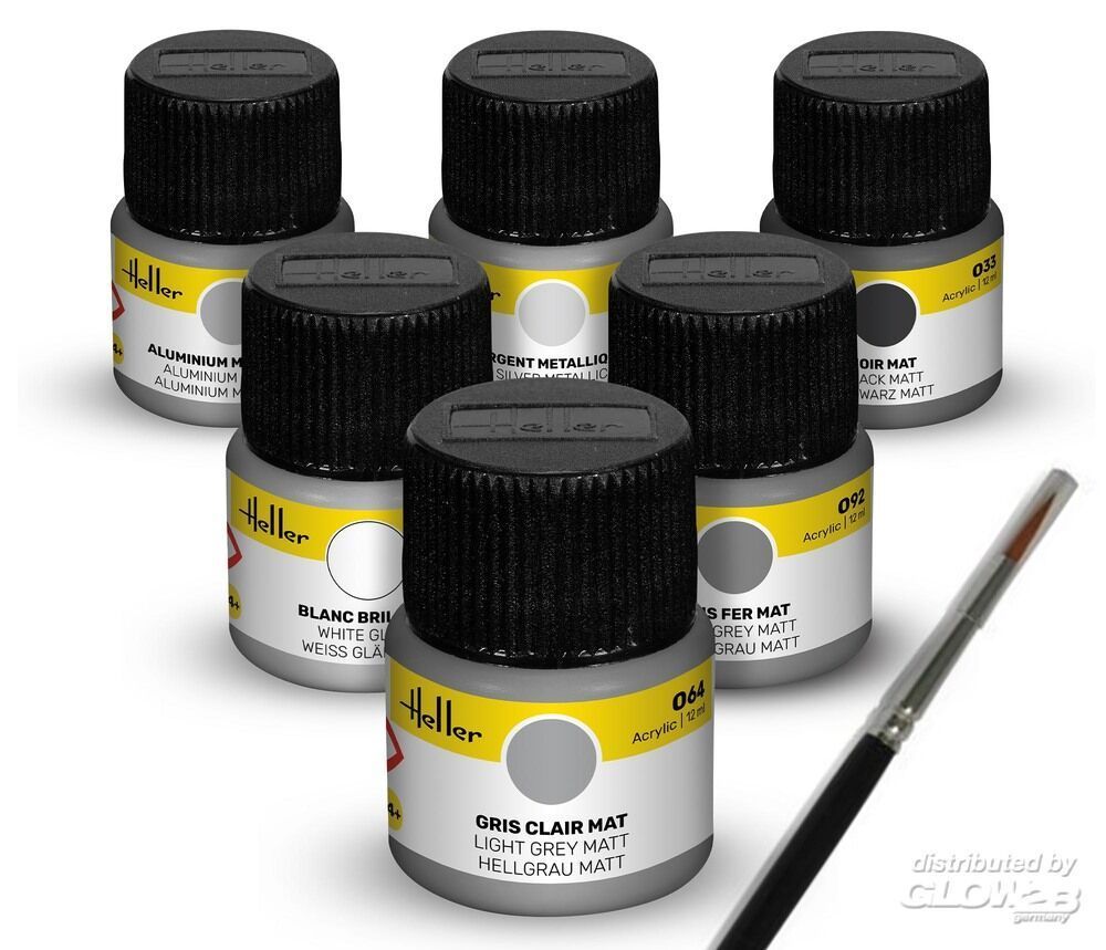 Heller: Acrylic Colour Set ”Civil Aircraft” 6 x 12 ml + Brush Heller: Acrylic Colour Set ”Civil Aircraft” 6 x 12 ml + Brush