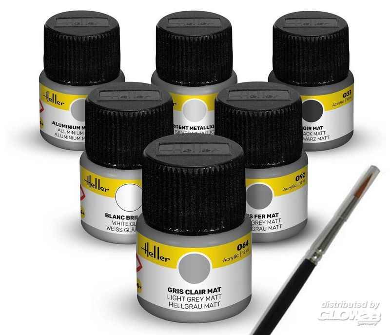 Heller: Acrylic Colour Set ”Civil Aircraft” 6 x 12 ml + Brush
