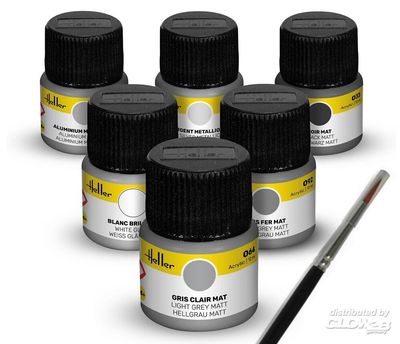 Heller: Acrylic Colour Set ”Civil Aircraft” 6 x 12 ml + Brush
