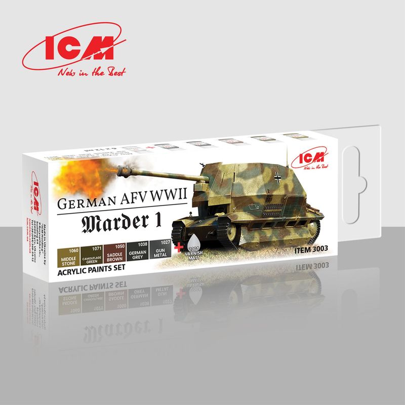 ICM Acrylic Colour Paint Set German AFV WW2 and Marder I ICM Acrylic Colour Paint Set German AFV WW2 and Marder I