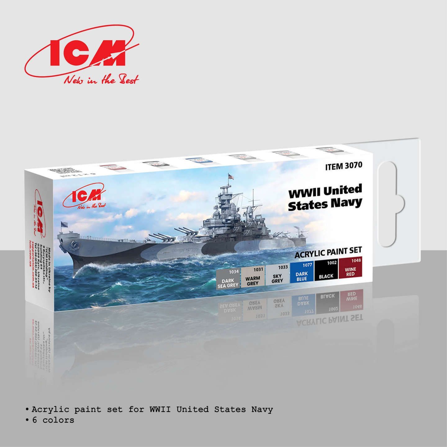 ICM Acrylic Paint Set for WWII United States Navy 6 x12 ml ICM Acrylic Paint Set for WWII United States Navy 6 x12 ml