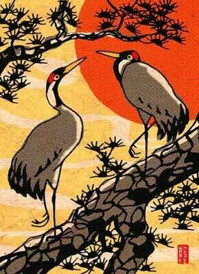Cranes in a Pine Tree Print/Greetings Card
