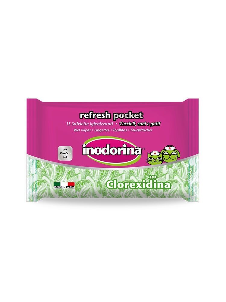 Inodorina Refresh Pocket - 15 Salviette Igienizzanti - Con Clorexidina