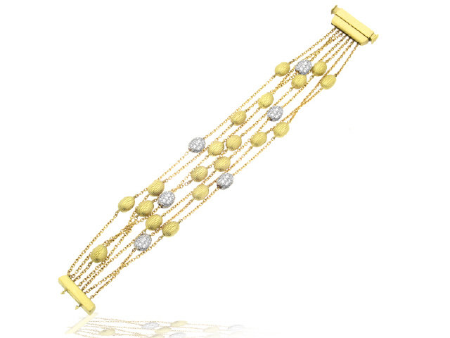 18K Yellow Gold Pave Diamond Bean Bracelet