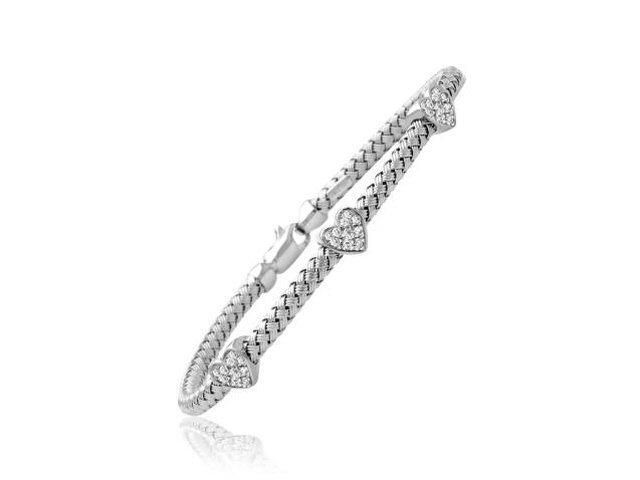 14K White Gold Mesh Heart Trio Bracelet