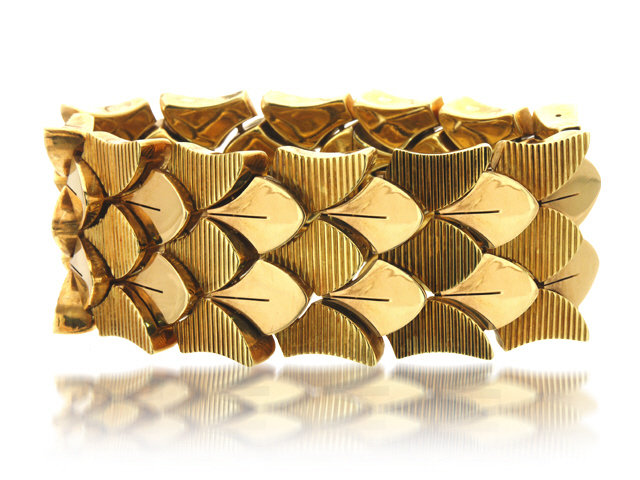 18K Y/G WIDE TEXTURED CUFF BRACELET