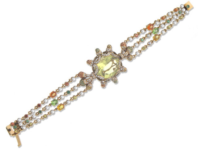 18K Y/G DIAMOND & COLOR STONE BRACELET