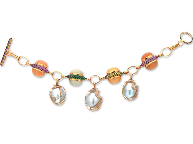 18K R/G MOONSTONE & COLORED STONE BRACELET