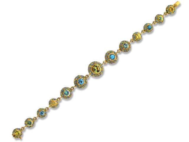 18K Y/G DIAMOND & COLOR STONE BRACELET