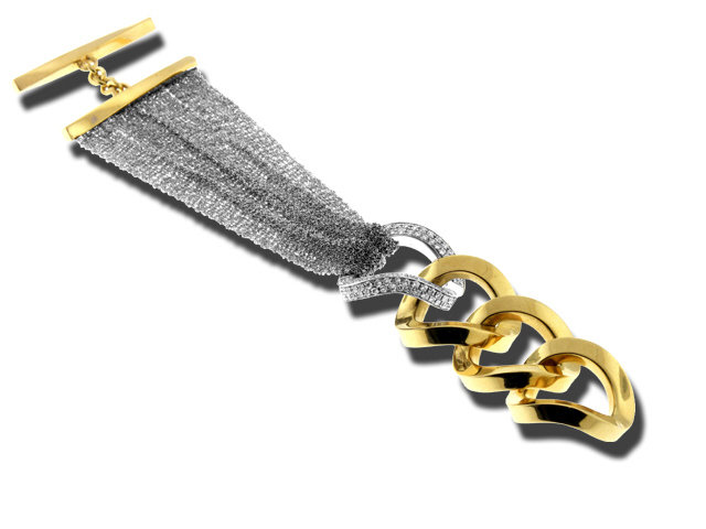 18K Yellow Gold and White Gold Diamond Link Bracelet