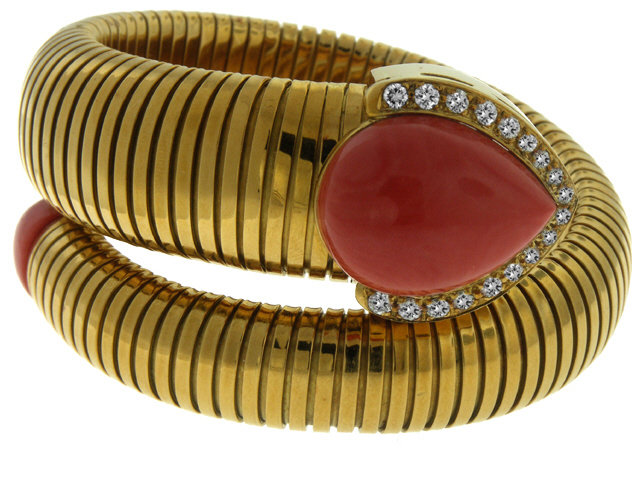 18K Yellow Gold Coral and Diamond Weingrill Bracelet