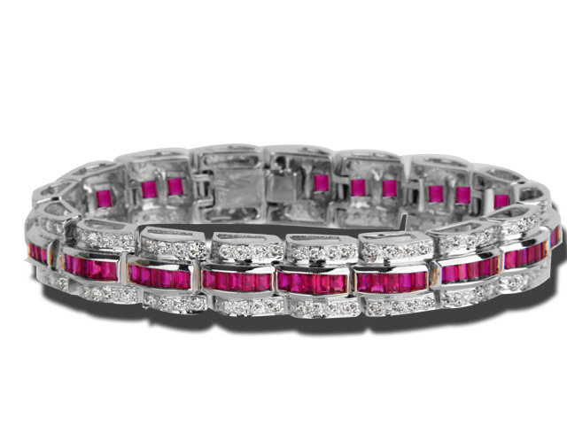 18K White Gold Ruby and Diamond Bracelet