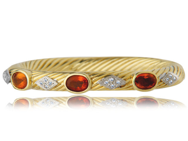18K Yellow Gold Citrine and Diamond Bangle with