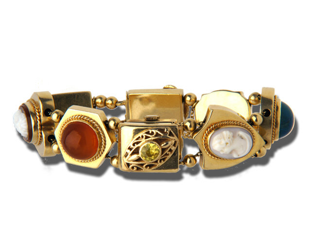 14K Yellow Gold Slide Bracelet with various stones, 35