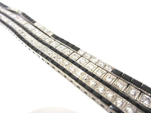 Platinum, Diamond and Black Onyx Antique Art Deco Brac