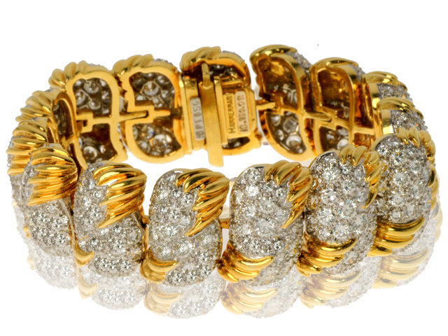 18K Yellow Gold and Platinum Hammerman Diamond Bracele