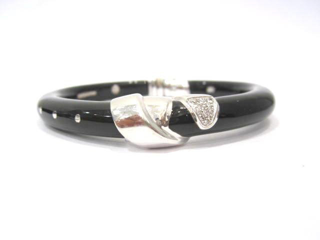 Sterling Silver Nouvelle Bague Black Enamel and Diamon