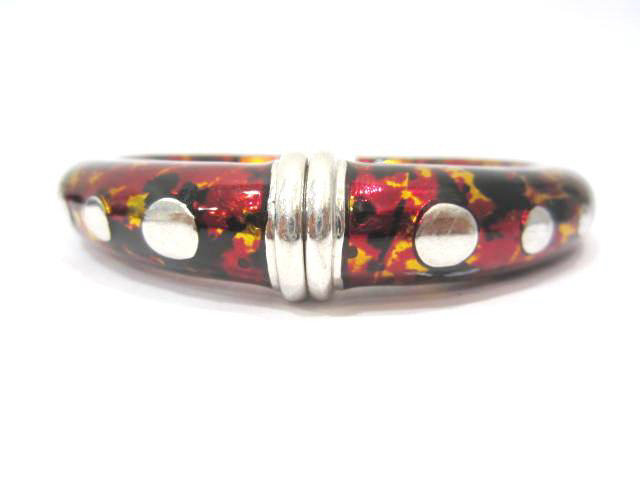 Sterling Silver Red, black, yellow Enamel Bangle