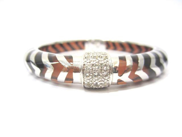Sterling Silver Angelique De Paris Brown Enamel Stripe