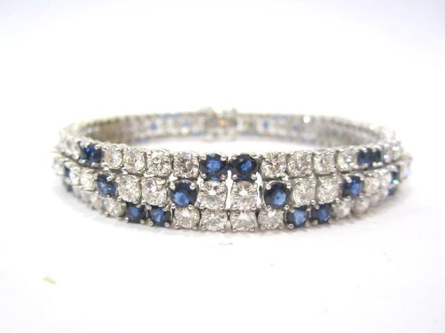 18K White Gold Blue Sapphire and Diamond Bracelet