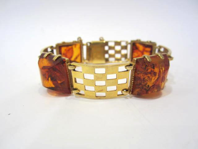 8K Yellow Gold Amber Bracelet, 17.2 dwts