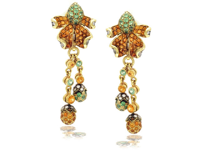 Estate Tsavorite, Yellow Sapphire and Diamond Earrings