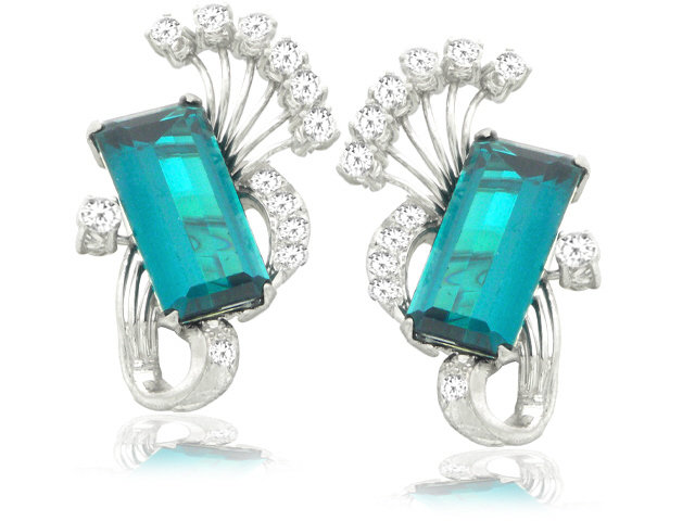 Platnium Retro Green Tourmaline & Diamond Earr.