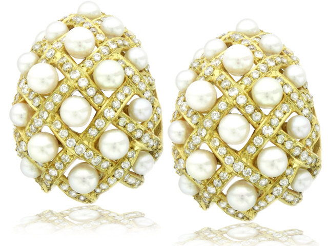 18k y/g Diamond & Pearl Earr.