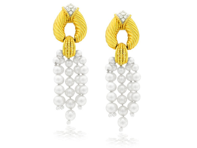 18k y/g VCA Pearl & Dia. Earr.
