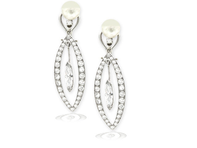 Platinum Dia & Cult. Pearl Earrings