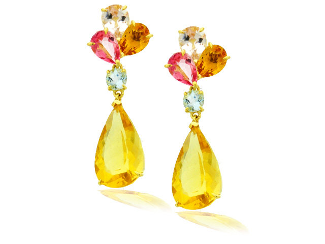 18k y/g Yellow Beryl & Semi Precious Earring