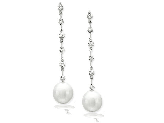 18k w/g Diamond & Pearl Earrings