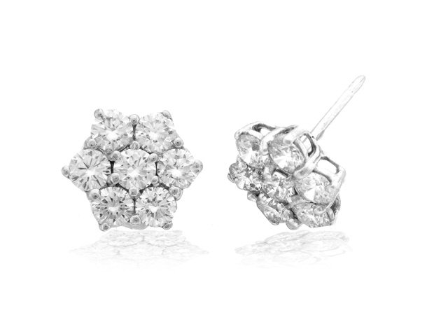 18k w/g flower Diamond Earrings