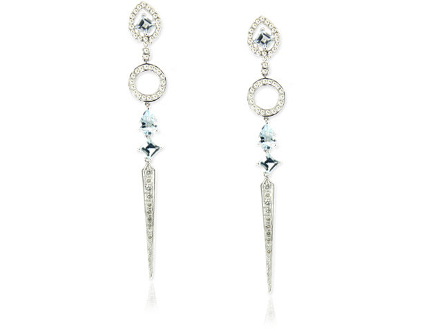 18K W/G DIAMOND & AQUA MARING EARRINGS