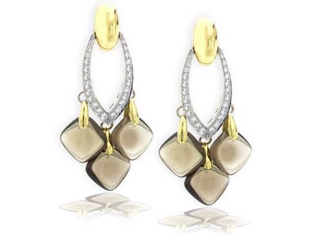 18K Y/W/G SMOKEY TOPAZ DIAMOND EARRINGS 48DIA=.62CT