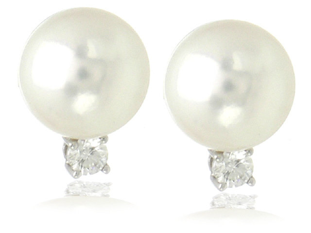 18K W/G CULTURED PEARL & DIAMOND EARRINGS