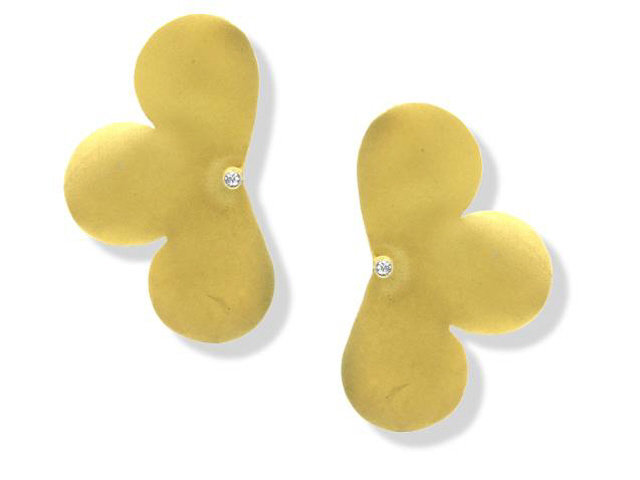 14K Y/G HALF FLOWER DIAMOND EARRINGS