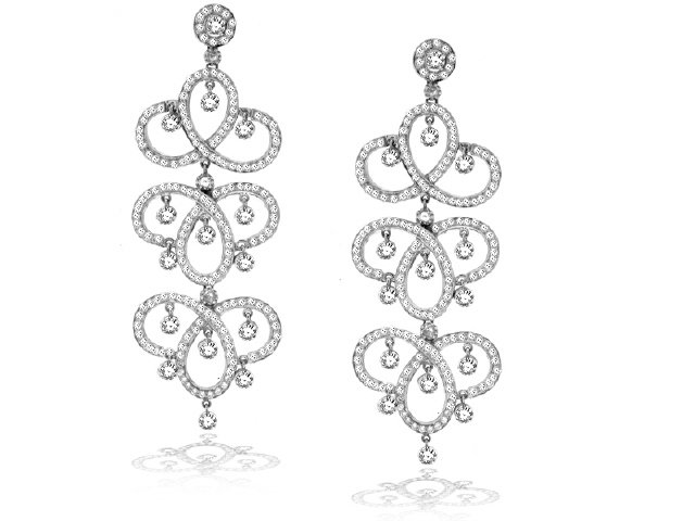 18K W/G LONG DIAMOND DANGLE EARRINGS