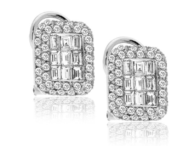 18K W/G DIAMOND BAGUETTE EARRINGS