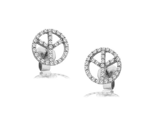 18K W/G PEACE SIGN DIAMOND EARRINGS